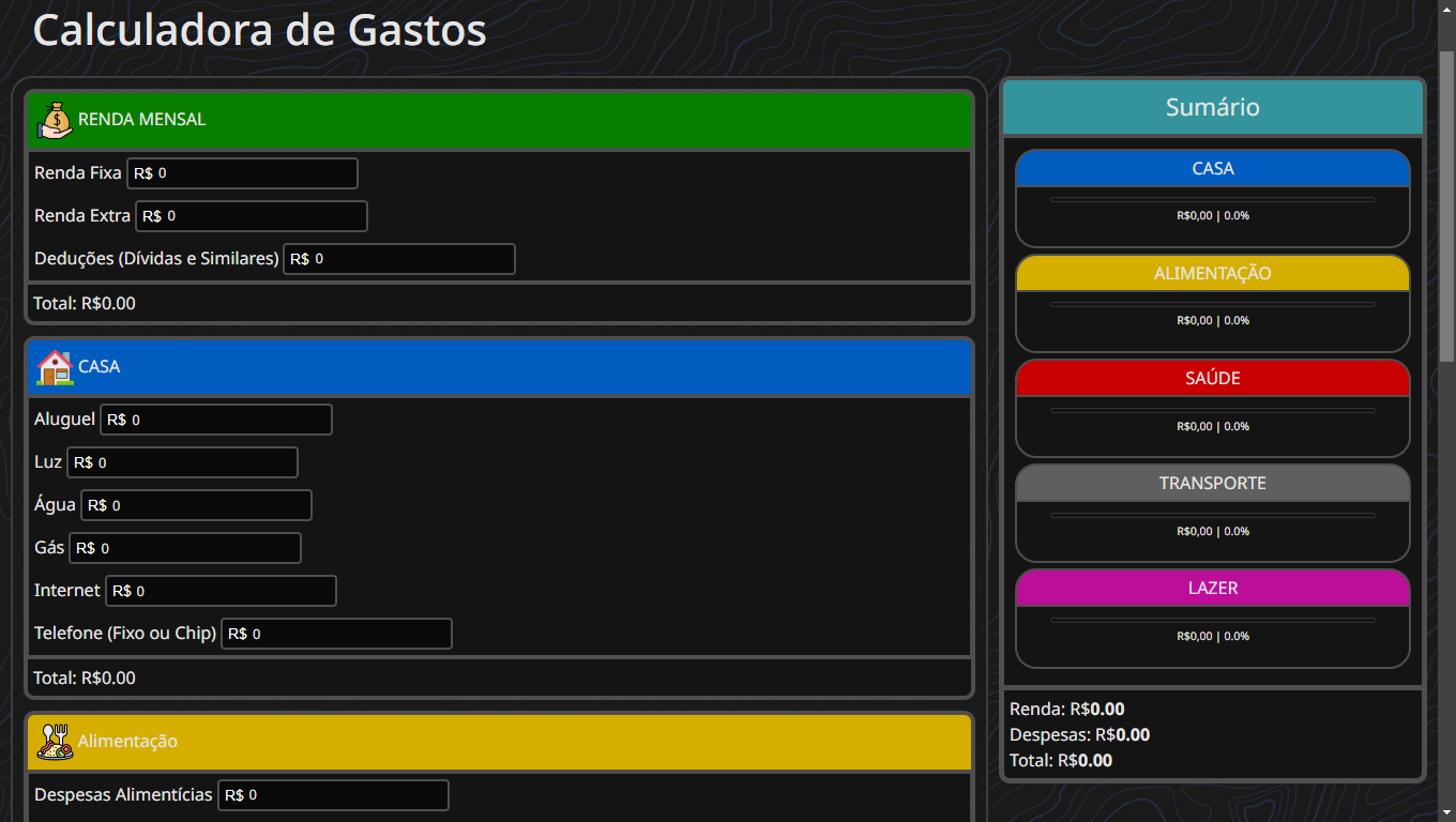 Captura de tela da Calculadora de Gastos